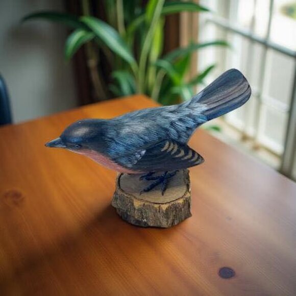 Hand Carved Painted Bird Figurine Wood Base Wire Feet Folk Art 5.5" Vintage - Picture 6 of 8